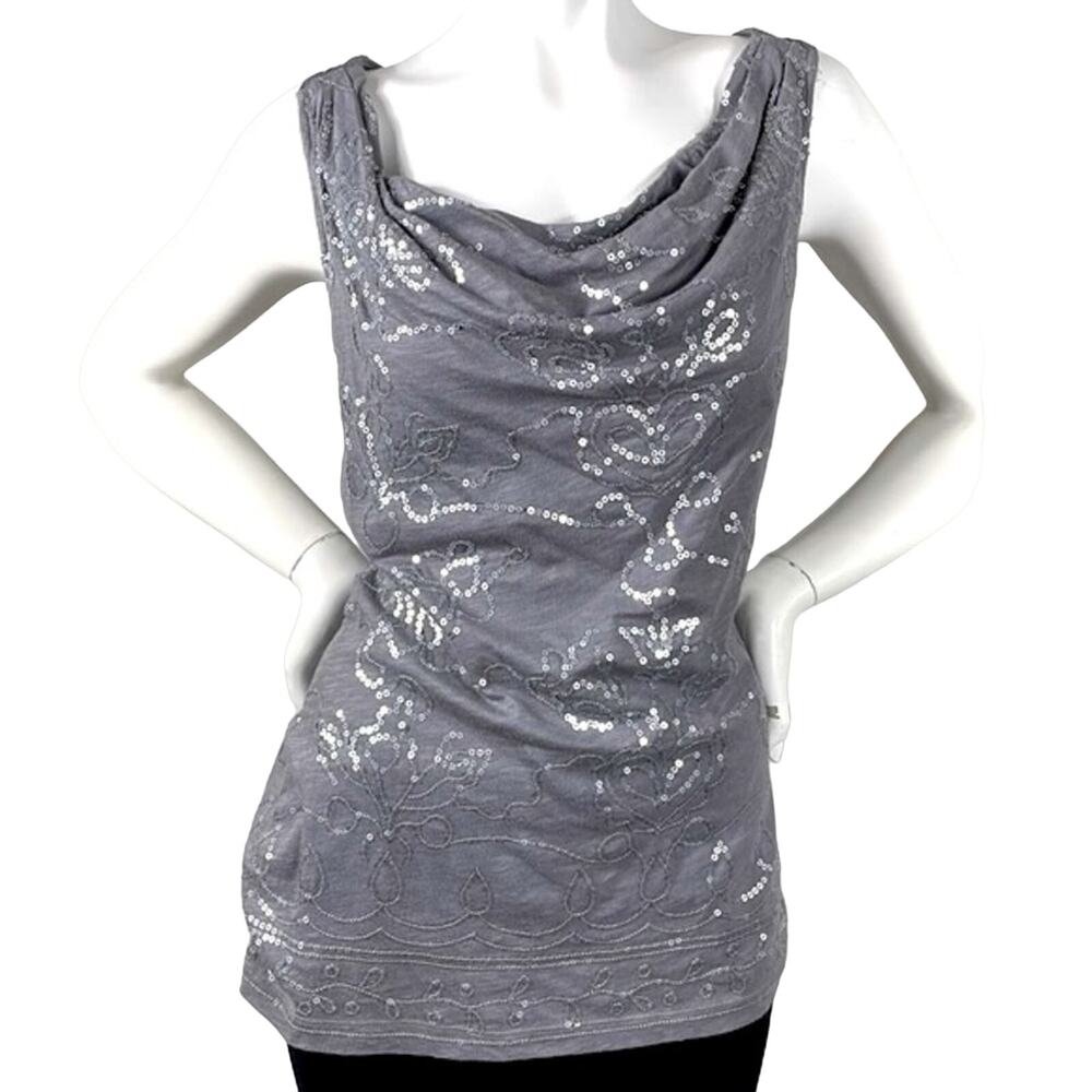 Anthropologie Women's C Keer Cowl Neck Sequin Top/ Mini Dress Grey/Silver sz XS